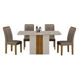 Mesa De Jantar Doha 120x80 Off White Decor Off Com 4 Cadeiras Freijó Joli Camurça - Leifer Móveis
