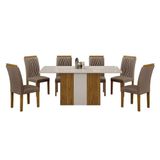 Mesa De Jantar Doha 160x80 Reto Freijó Decor Off White Com 6 Cadeiras Freijó Joli Camurça - Leifer Móveis