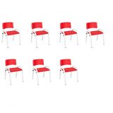 Kit 7 Cadeiras Infantil Iso, Escola, Base Branco- Vermelho