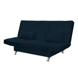 Sofá Cama Casal Com Almofadas Rivera Suede Azul Marinho