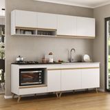 Armário De Cozinha Modulada Compacta 4 Pçs Com Balcão Para Cooktop Veneza Multimóveis Mp2264 Branco/dourado