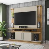 Rack Com Painel Para Até 55 Polegadas Com Vidros 2 Leds E 2 Portas Multimóveis Cr45278 Cinamomo/off White/ripado