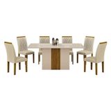 Mesa De Jantar Doha 160x80 Reto Off White Freijó Decor Off Com 6 Cadeiras Freijó Joli Palha - Leifer Móveis
