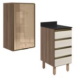 Armario Aereo Vidro Balcao 4g 40 Cm Mdf Kali Nicioli Carvalho Toq Bianco Toq