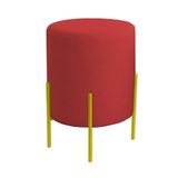 Puff Orgânico Boucle Thor Com Pés De Ferro Dourado Vermelho