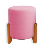 Puff Orgânico Veludo Thor Com Pés De Madeira Rosa