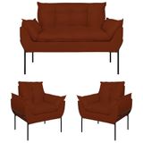Kit 02 Poltronas + Namoradeira Reforçada Opala Metal Preto Terracota