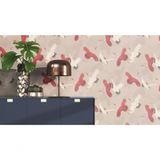 Papel De Parede Barbara Home Garças Bege E Vermelha 560657