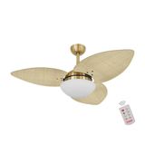 Ventilador De Teto Dormamu Dourado 3 Pás Palmae Natural 220v Com Controle