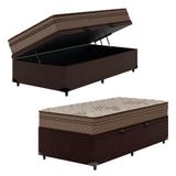 Cama Box Baú Solteiro Colchão Com Molas Ensacadas Tokio 88x188x66cm Umaflex Marrom