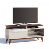 Rack para TV até 55 Polegadas 1 Gaveta Classic Retrô 63,5cmx146cm Imcal Off White/Freijó