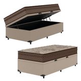 Cama Box Baú Solteiro Colchão Com Molas Ensacadas Tokio 88x188x66cm Umaflex Marrom/bege