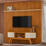 Rack Com Painel Frisado Para Tv Até 75 Polegadas 2 Portas Flexíveis Com Pés New Laguna Madetec