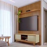 Rack Com Painel Frisado Para Tv Até 65 Polegadas 2 Portas De Correr Com Pés Milo Madetec