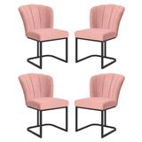 Kit 4 Cadeiras Jantar Flor Mesa Cozinha Reforçada Base Metal Preta Rosa