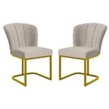 Kit 2 Cadeiras Poltrona Flor Pés Metal Dourado Mesa Quarto Cozinha Bege