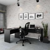 Escrivaninha Mesa De Escritório Em L 1,80x1,40m C-02gavetas Preto Ônix