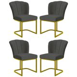 Kit 4 Cadeiras Jantar Flor Mesa Cozinha Reforçada Base Metal Dourada Cinza