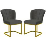 Kit 2 Cadeiras Poltrona Flor Pés Metal Dourado Mesa Quarto Cozinha Cinza