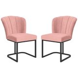 Kit 2 Cadeiras Poltrona Flor Pés Metal Preto Mesa Quarto Cozinha Rosa