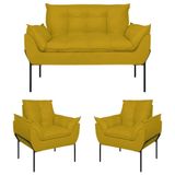 Kit 02 Poltronas Opala + Namoradeira Base Metal Preta Amarelo