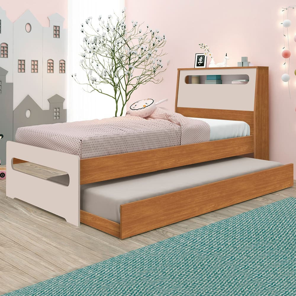 Bicama Solteiro Barreto Manu Com Baú - Nature/off White