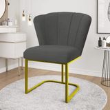 Cadeira Jantar Flor Mesa Cozinha Reforçada Base Metal Dourada Cinza
