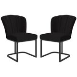 Kit 2 Cadeiras Poltrona Flor Pés Metal Preto Mesa Quarto Cozinha Preto
