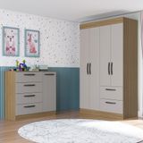 Quarto Infantil Guarda Roupa 4 Portas 2 Gavetas E Cômoda 4 Gavetas 1 Porta Loly Poquema