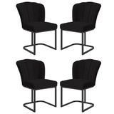 Kit 4 Cadeiras Jantar Flor Mesa Cozinha Reforçada Base Metal Preta Preto