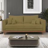 Sofá Namoradeira 2 Lugares Living Base De Madeira Suede Capuccino