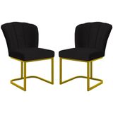 Kit 2 Cadeiras Poltrona Flor Pés Metal Dourado Mesa Quarto Cozinha Preto