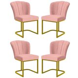 Kit 4 Cadeiras Jantar Flor Mesa Cozinha Reforçada Base Metal Dourada Rosa