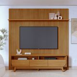 Rack Com Painel Frisado Para Tv Até 75 Polegadas 3 Gavetas Com Pés Luna Madetec