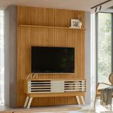 Rack Com Painel Frisado Para Tv Até 65 Polegadas 2 Portas De Correr Com Pés New Premium Madetec