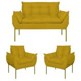 Kit 02 Poltronas Opala + Namoradeira Base Metal Dourada Amarelo