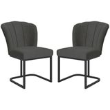 Kit 2 Cadeiras Poltrona Flor Pés Metal Preto Mesa Quarto Cozinha Cinza