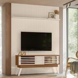 Rack Com Painel Frisado Para Tv Até 65 Polegadas 2 Portas De Correr Com Pés New Premium Madetec
