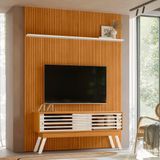 Rack Com Painel Frisado Para Tv Até 65 Polegadas 2 Portas De Correr Com Pés New Premium Madetec