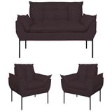Kit 02 Poltronas + Namoradeira Reforçada Opala Metal Preto Cinza