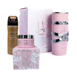 Kit 3 Em 1 Lattafa - Perfume Yara Rosa - Creme Yara Rosa E Desodorante Spray Fakhar Feminino