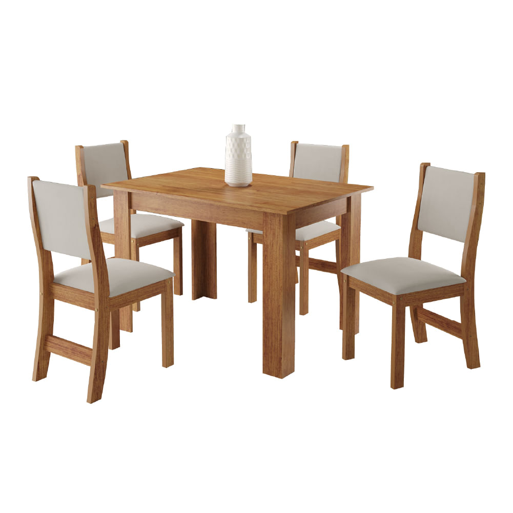Conjunto De Mesa Sala De Jantar 1,10m 4 Cadeiras Place Madeirado/marfim Veludo Viero