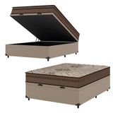 Cama Box Baú Casal Colchão Com Molas Ensacadas Tokio 138x188x66cm Umaflex Marrom/bege