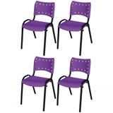Cadeira Iso Base Preto Escola, Escritório Violeta - Kit 4 Un