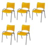 Cadeira Iso Base Cinza Escola, Escritório Amarelo Kit 5 Un