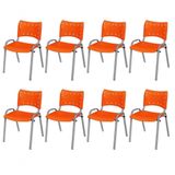 Cadeira Iso Base Cinza Escola, Escritório Laranja Kit 8 Un