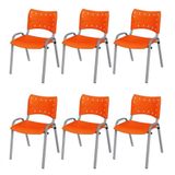Cadeira Iso Base Cinza Escola, Escritório Laranja Kit 6 Un