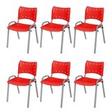 Cadeira Iso Base Cinza Escola, Escritório Vermelho Kit 6 Un
