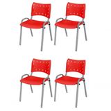 Cadeira Iso Base Cinza Escola, Escritório Vermelho Kit 4 Un