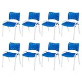 Cadeira Iso Base Branco Escola, Escritório Azul Kit 8 Un